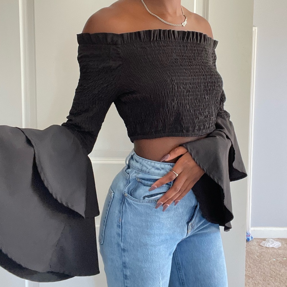 Boohoo bell sleeve crop top